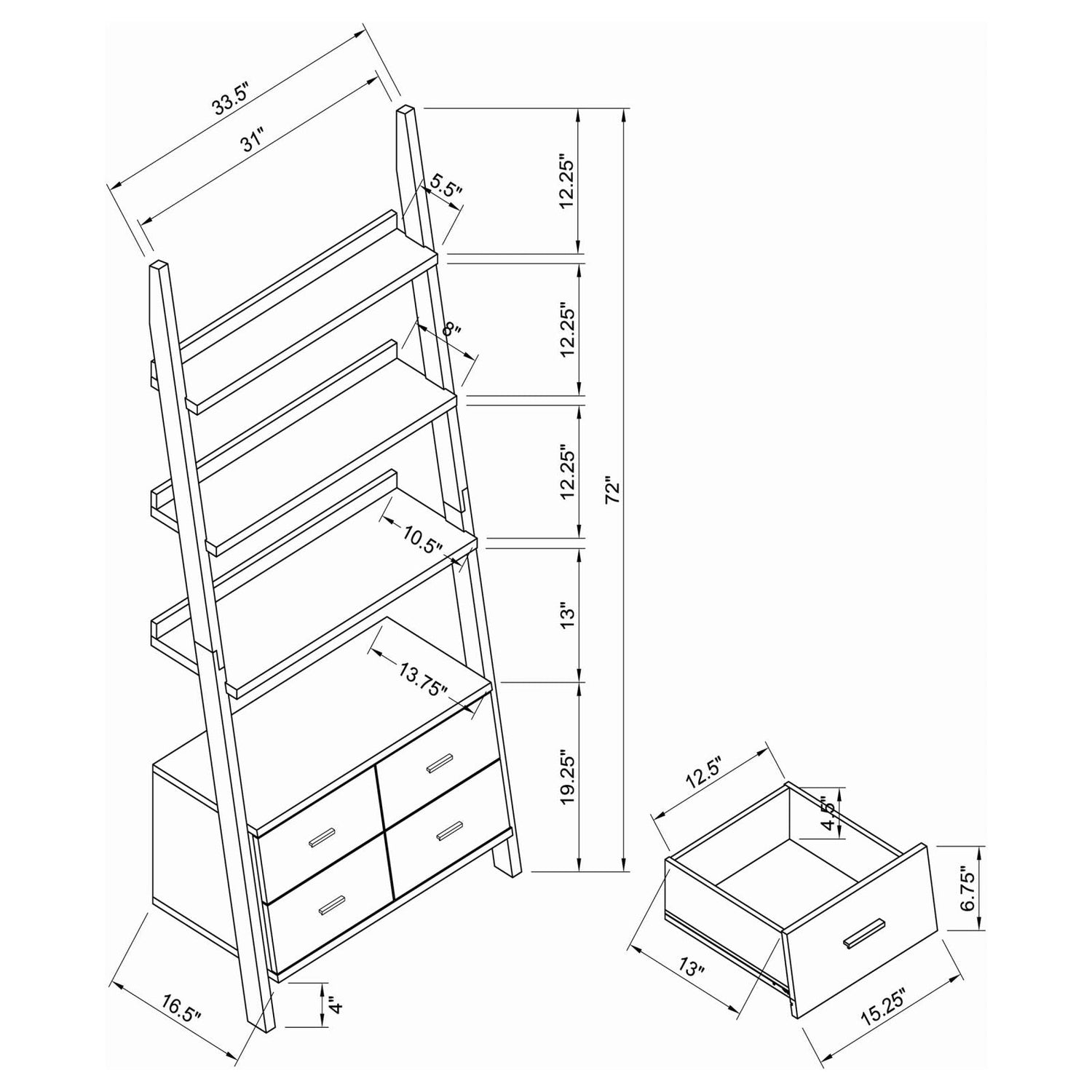 Colella Cappuccino 4-Drawer Storage Bookcase - 800319 - Bien Home Furniture &amp; Electronics