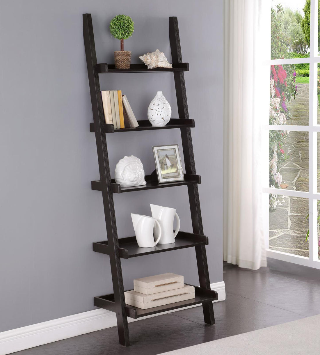 Colella Cappuccino 5-Shelf Ladder Bookcase - 800338 - Bien Home Furniture &amp; Electronics