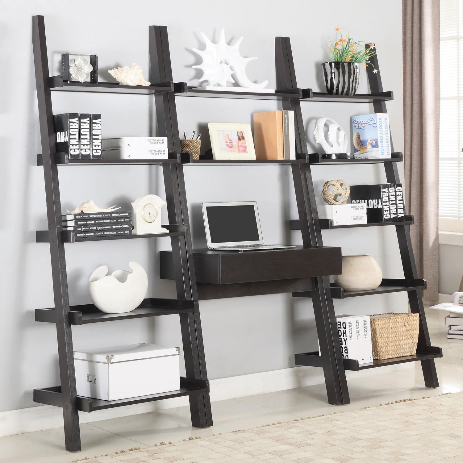 Colella Cappuccino 5-Shelf Ladder Bookcase - 800338 - Bien Home Furniture &amp; Electronics