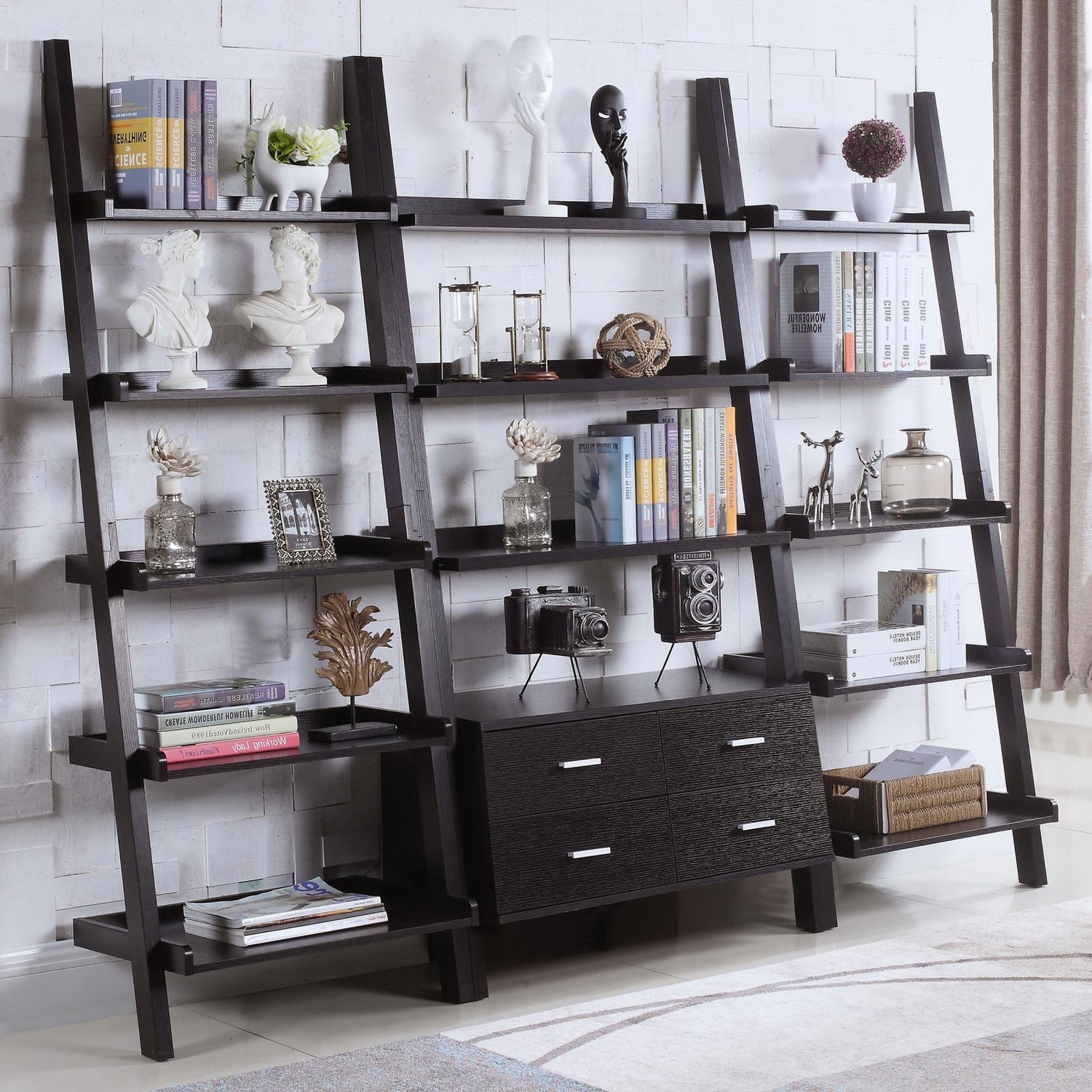 Colella Cappuccino 5-Shelf Ladder Bookcase - 800338 - Bien Home Furniture &amp; Electronics