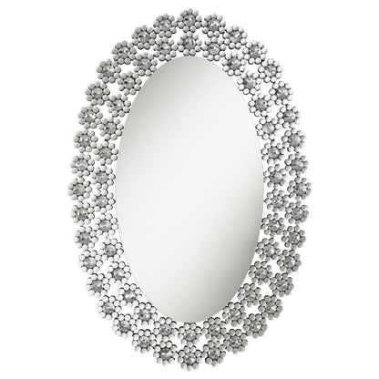 Colleen Oval Wall Mirror with Faux Crystal Blossoms - 961615 - Bien Home Furniture &amp; Electronics