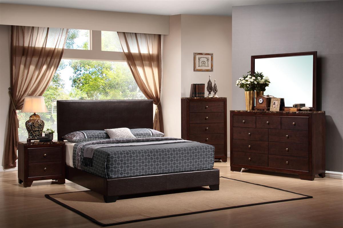 Conner California King Upholstered Panel Bed Dark Brown - 300261KW - Bien Home Furniture &amp; Electronics
