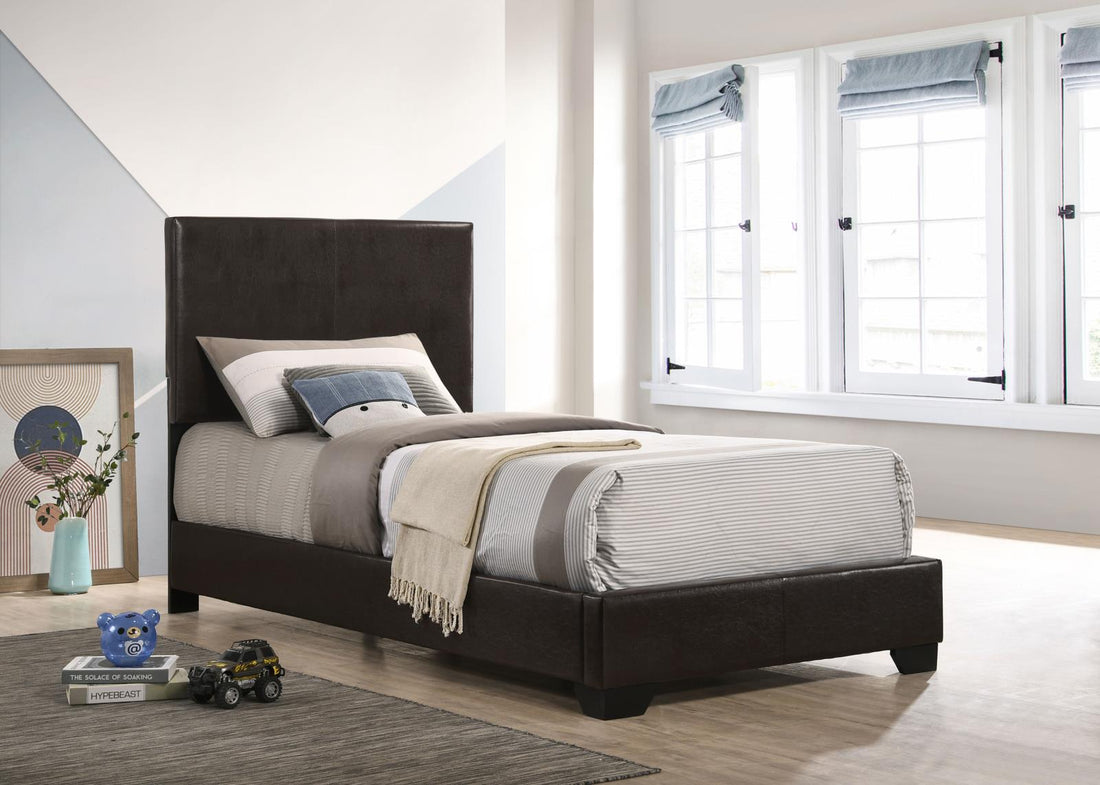 Conner Twin Upholstered Panel Bed Dark Brown - 300261T - Bien Home Furniture &amp; Electronics