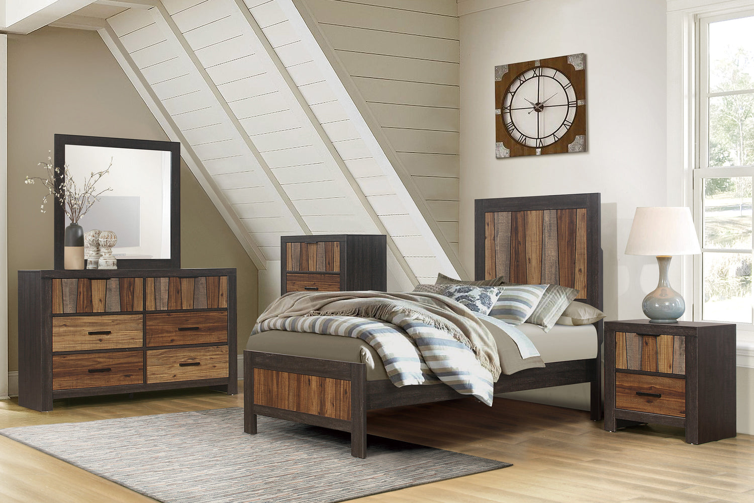 Cooper Wire Brushed Twin Panel Bed - SET | 2059T-1 | 2059T-3 - Bien Home Furniture &amp; Electronics