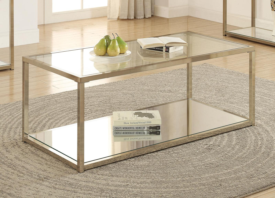 Cora Chocolate Chrome Coffee Table with Mirror Shelf - 705238 - Bien Home Furniture &amp; Electronics