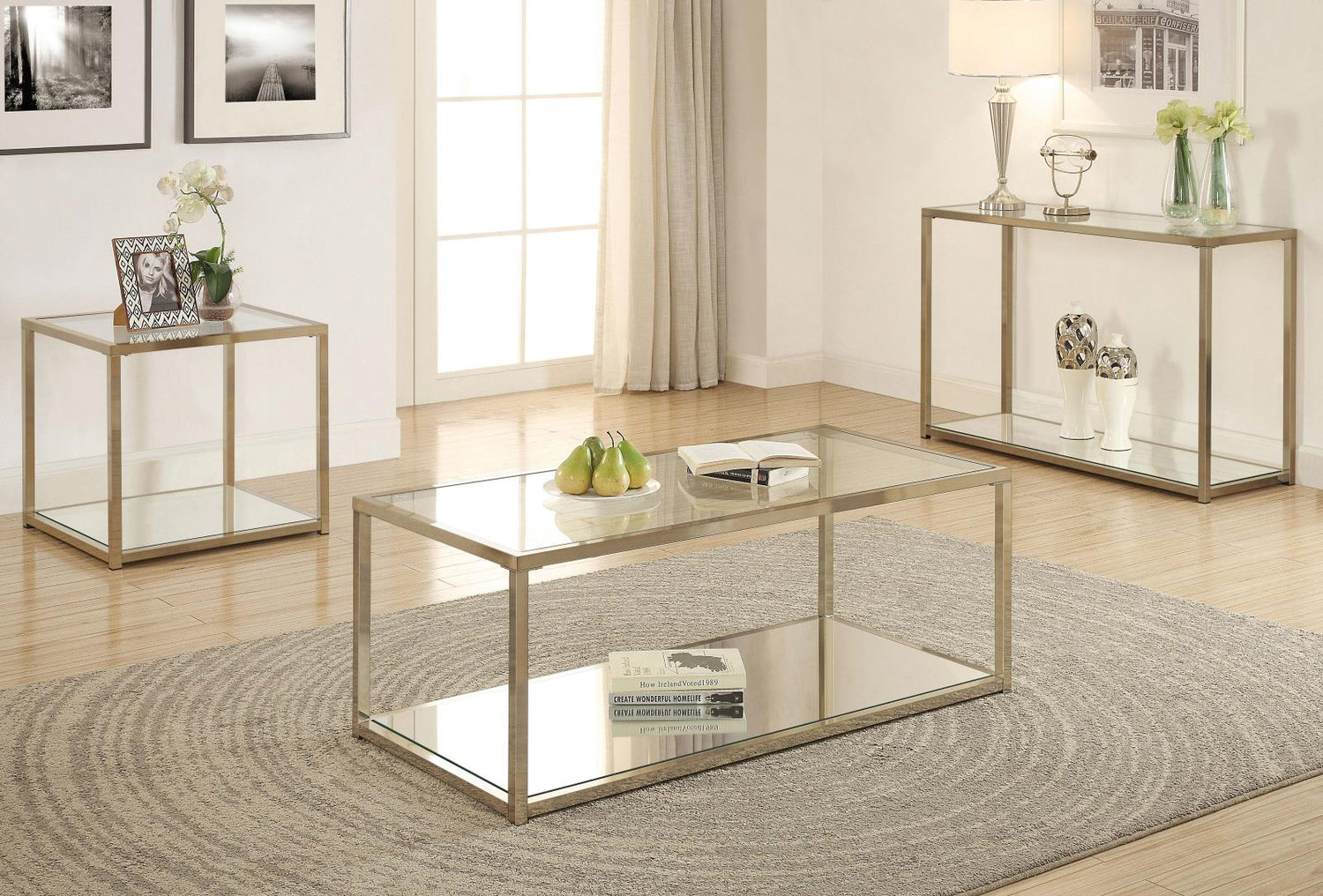 Cora Sofa Table with Mirror Shelf Chocolate Chrome - 705239 - Bien Home Furniture &amp; Electronics