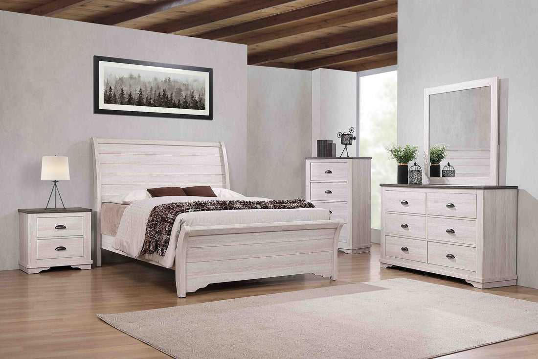 Coralee Chalk/Gray Sleigh Bedroom Set - SET | B8130-K-HB | B8130-K-FB | B8130-KQ-RAIL | B8130-1 | B8130-11 | B8130-2 | B8130-4 - Bien Home Furniture &amp; Electronics