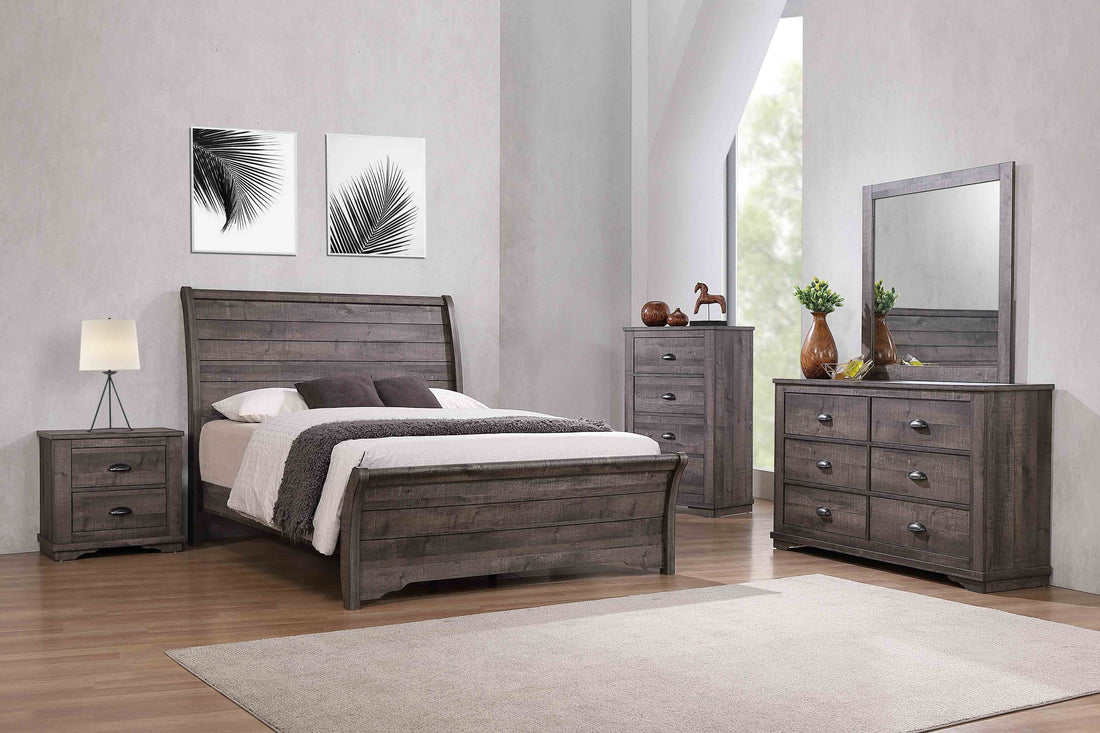 Coralee Gray Sleigh Bedroom Set - SET | B8100-K-HB | B8100-K-FB | B8100-KQ-RAIL | B8100-1 | B8100-11 - Bien Home Furniture &amp; Electronics