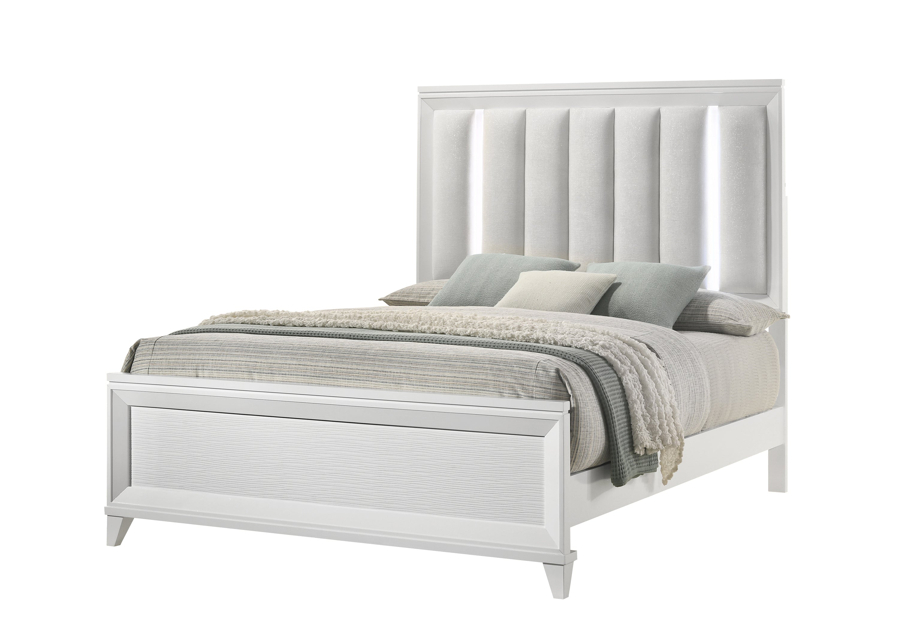 Cressida White Queen Upholstered LED Panel Bed - SET | B7300-Q-HB | B7300-Q-FB | B7300-KQ-RAIL | - Bien Home Furniture &amp; Electronics