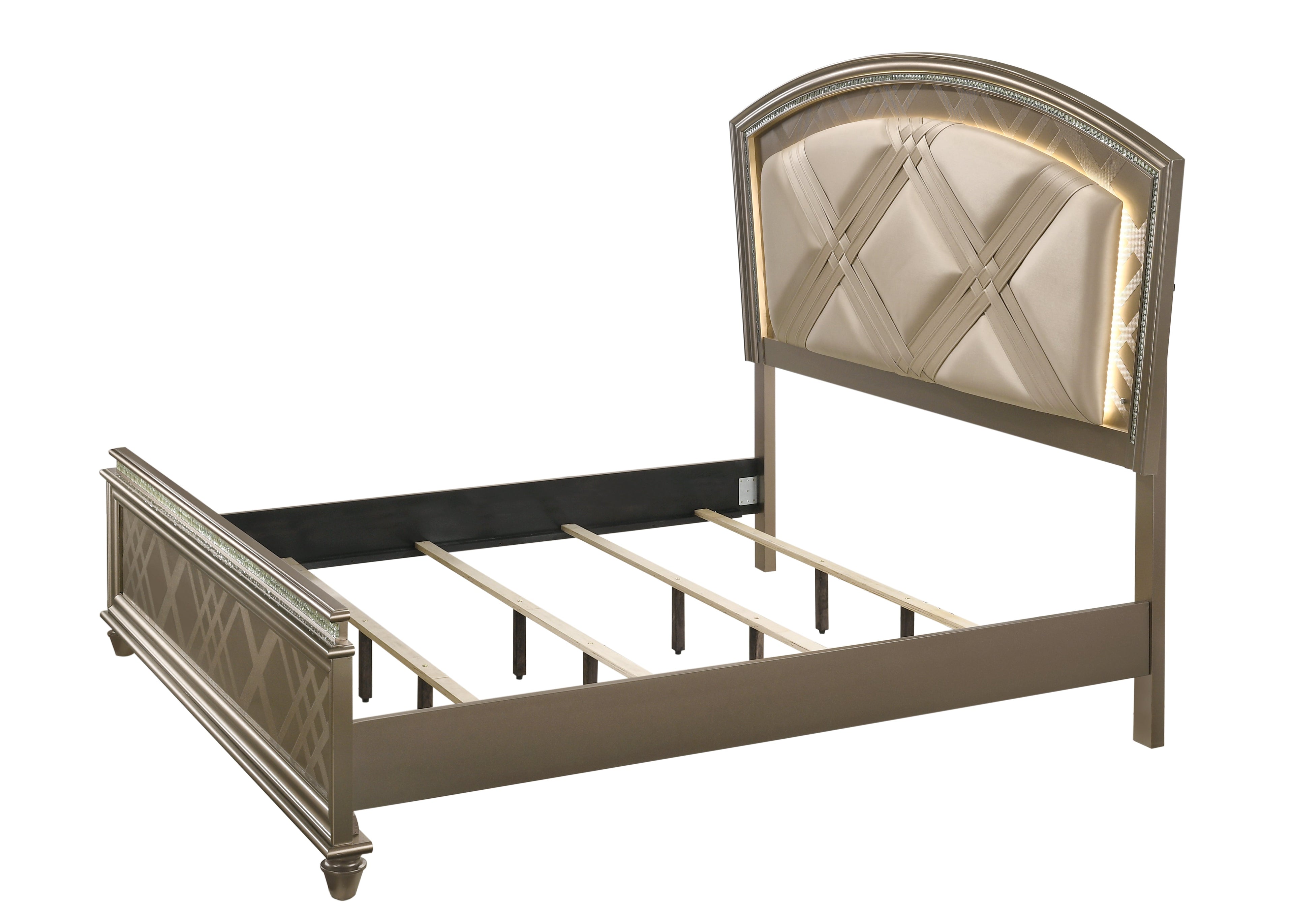 Cristal Gold LED Upholstered Panel Bedroom Set - SET | B7800-K-HB | B7800-K-FB | B7800-KQ-RAIL | B7800-1 | B7800-11 | B7800-2 - Bien Home Furniture &amp; Electronics