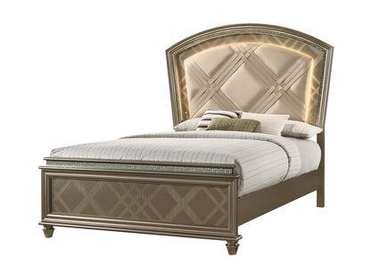 Cristal Gold LED Upholstered Panel Bedroom Set - SET | B7800-K-HB | B7800-K-FB | B7800-KQ-RAIL | B7800-1 | B7800-11 | B7800-2 - Bien Home Furniture &amp; Electronics
