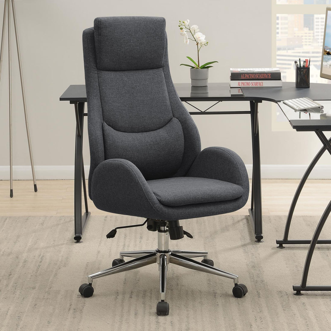 Cruz Gray/Chrome Upholstered Office Chair with Padded Seat - 881150 - Bien Home Furniture &amp; Electronics