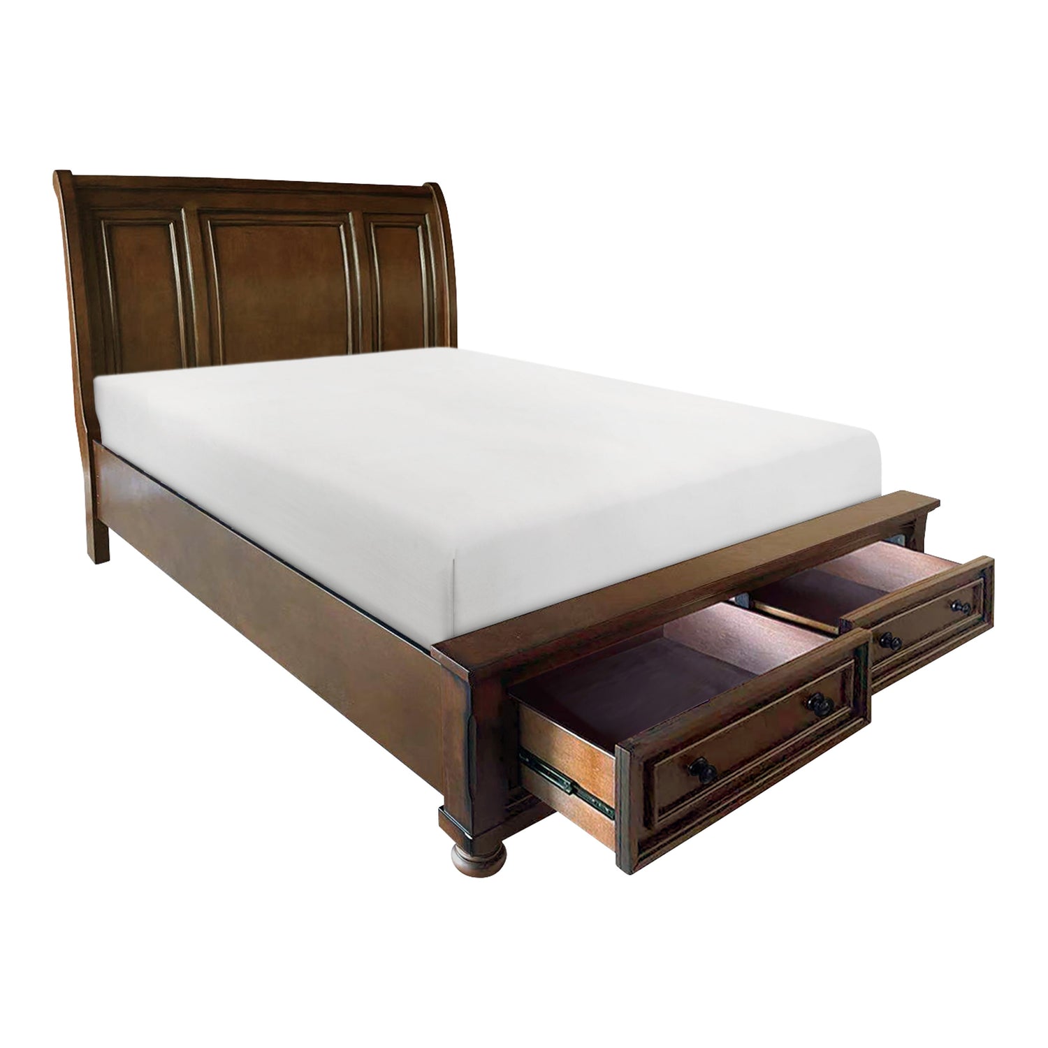 Cumberland Brown Cherry Queen Sleigh Storage Platform Bed - SET | 2159-1 | 2159-2NF | 2159-3 - Bien Home Furniture &amp; Electronics