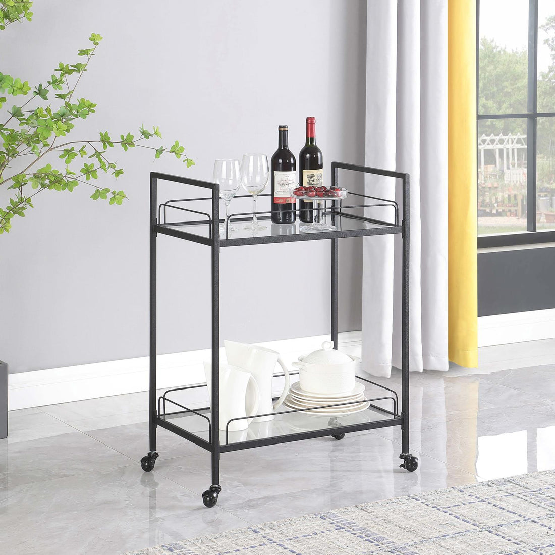 Curltis Clear/Black Serving Cart with Glass Shelves - 181065 - Bien Home Furniture &amp; Electronics