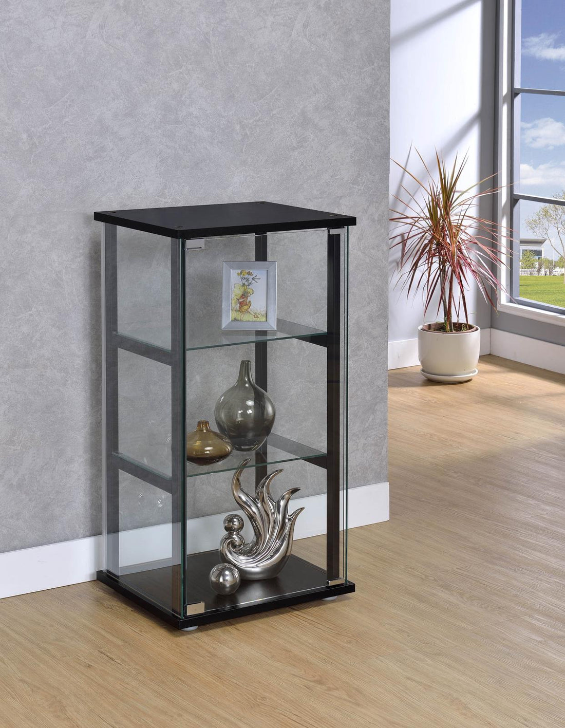 Cyclamen Black/Clear 3-Shelf Glass Curio Cabinet - 950179 - Bien Home Furniture &amp; Electronics