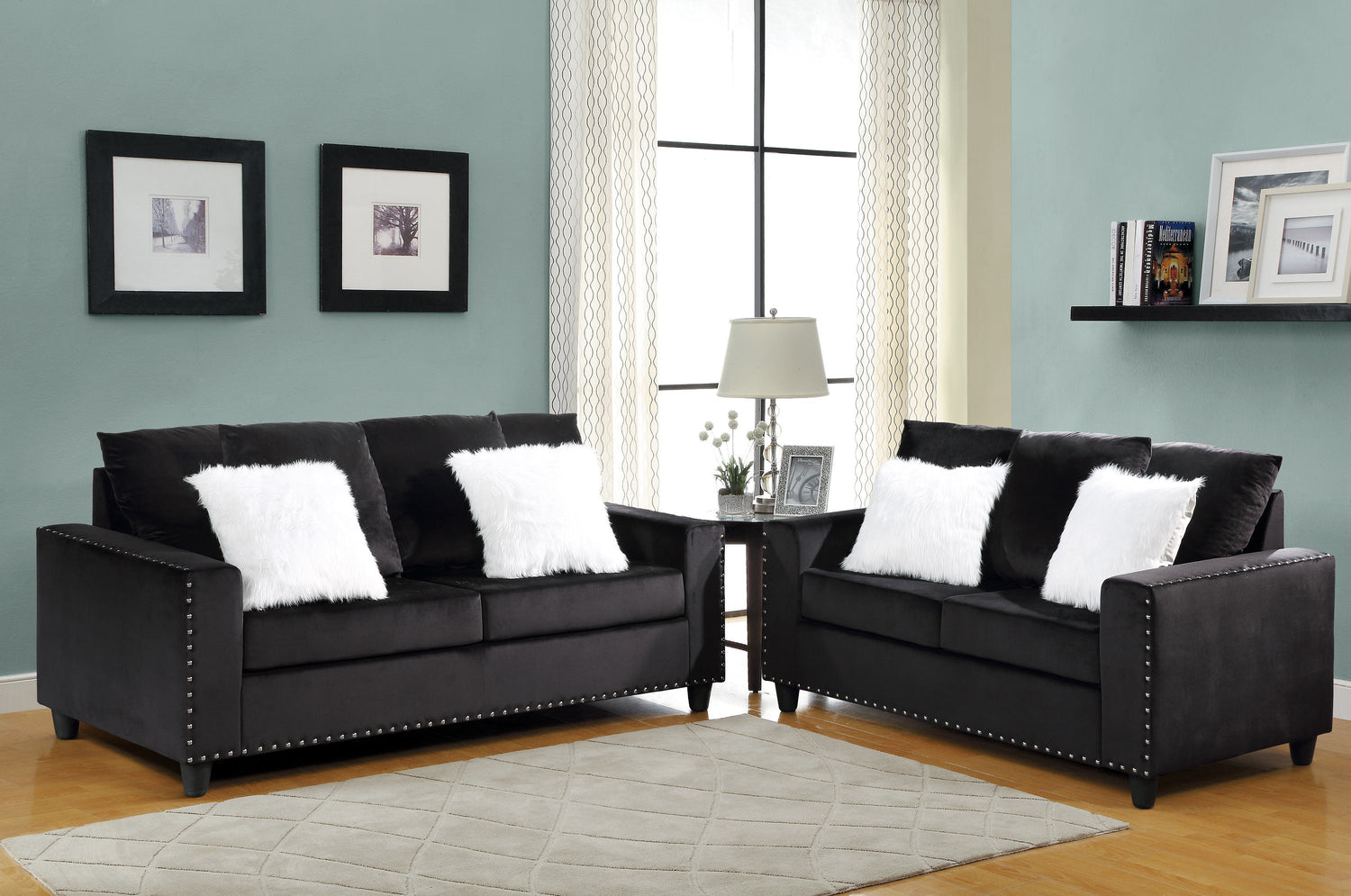 Cyndia Black Velvet Loveseat - SH3189BLK-2 - Bien Home Furniture &amp; Electronics