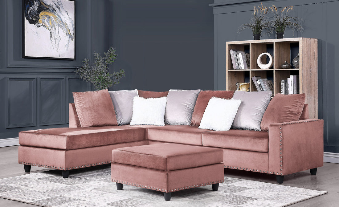 Cyndia Pink Velvet Reversible Sectional - SH3187PNK* - Bien Home Furniture &amp; Electronics
