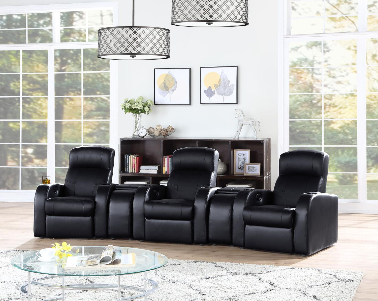 Cyrus Upholstered Recliner Living Room Set Black - 600001-S3A - Bien Home Furniture &amp; Electronics