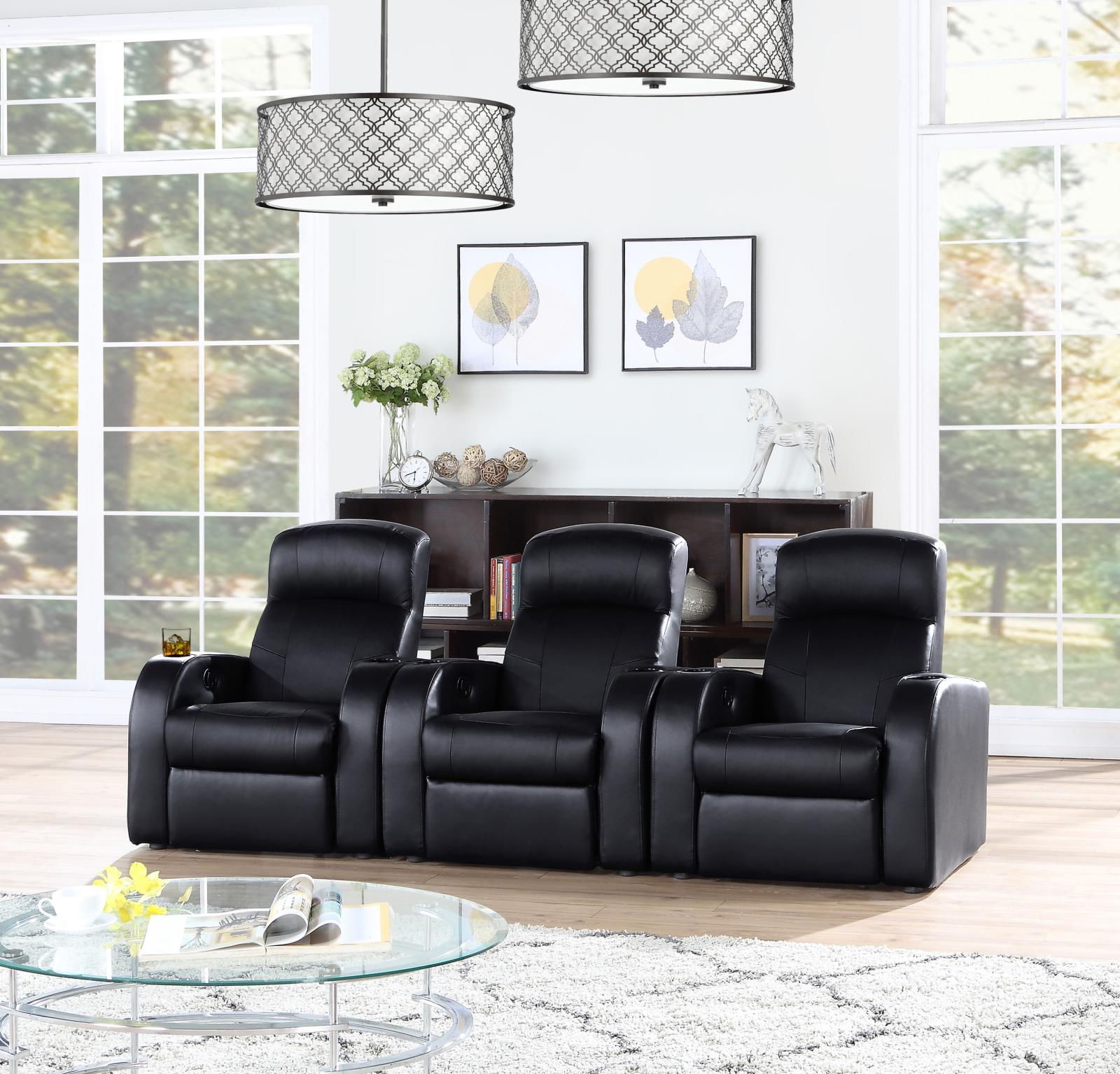 Cyrus Upholstered Recliner Living Room Set Black - 600001-S3B - Bien Home Furniture &amp; Electronics