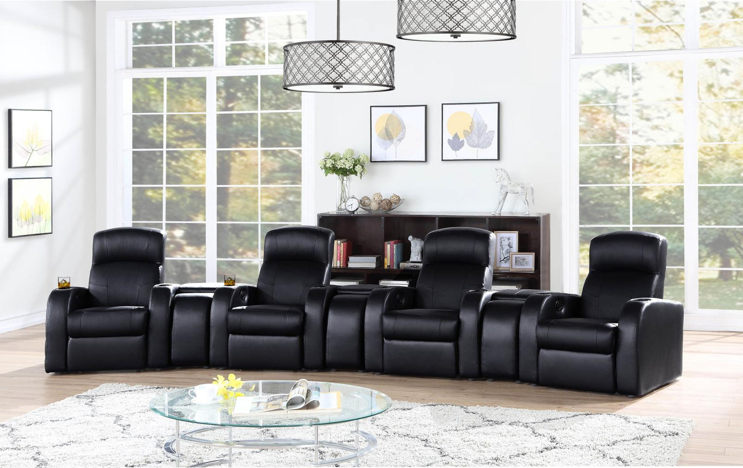 Cyrus Upholstered Recliner Living Room Set Black - 600001-S4A - Bien Home Furniture &amp; Electronics