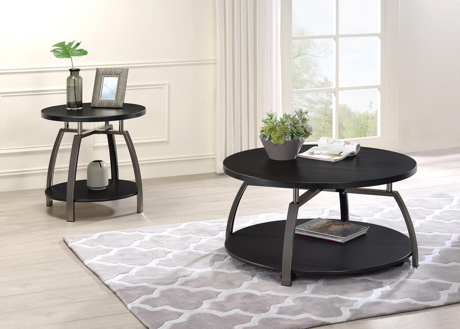 Dacre Round End Table Dark Gray/Black Nickel - 722207 - Bien Home Furniture &amp; Electronics