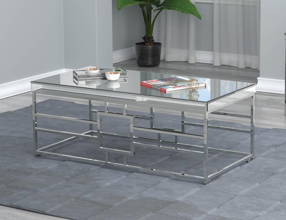 Dafina Chrome Geometric Frame Rectangular Coffee Table - 723078 - Bien Home Furniture &amp; Electronics