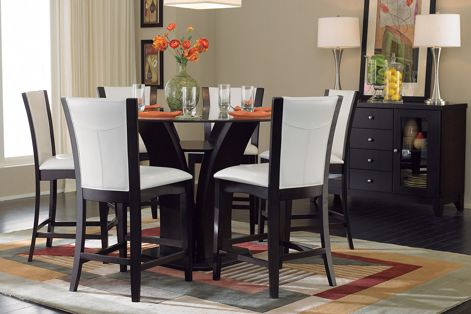 Daisy Dark Brown Glass-Top 54&quot; Round Counter Height Table - SET | 710-36RDB | 710-36RDC | G54RD - Bien Home Furniture &amp; Electronics