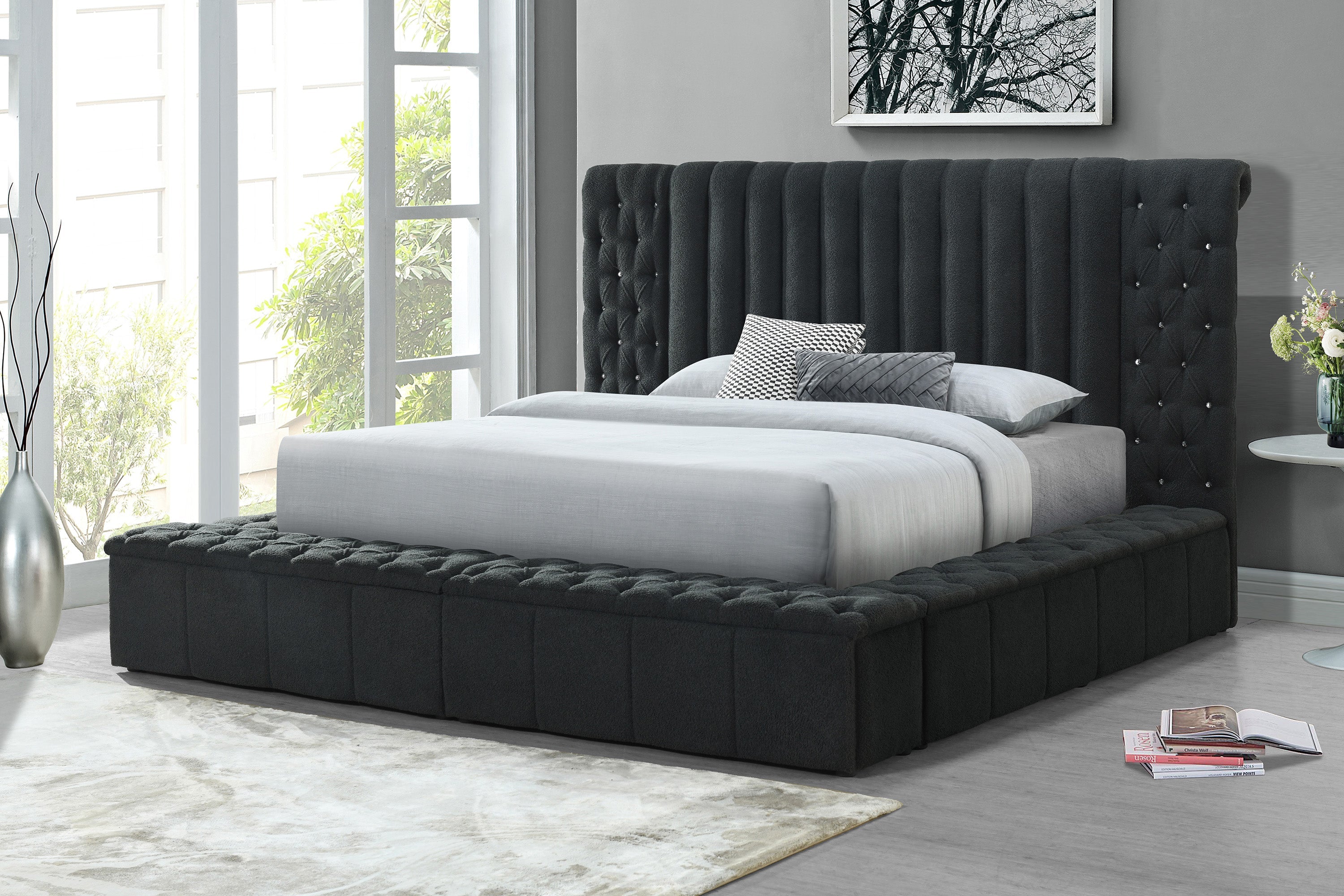 Danbury Charcoal Boucle King Upholstered Storage Panel Bed - SET | 5201CL-K-HB | 5201CL-K-FB | 5201CL-KQ-HBPL | 5201CL-KQ-RL-L | 5201CL-KQ-RL-R - Bien Home Furniture &amp; Electronics