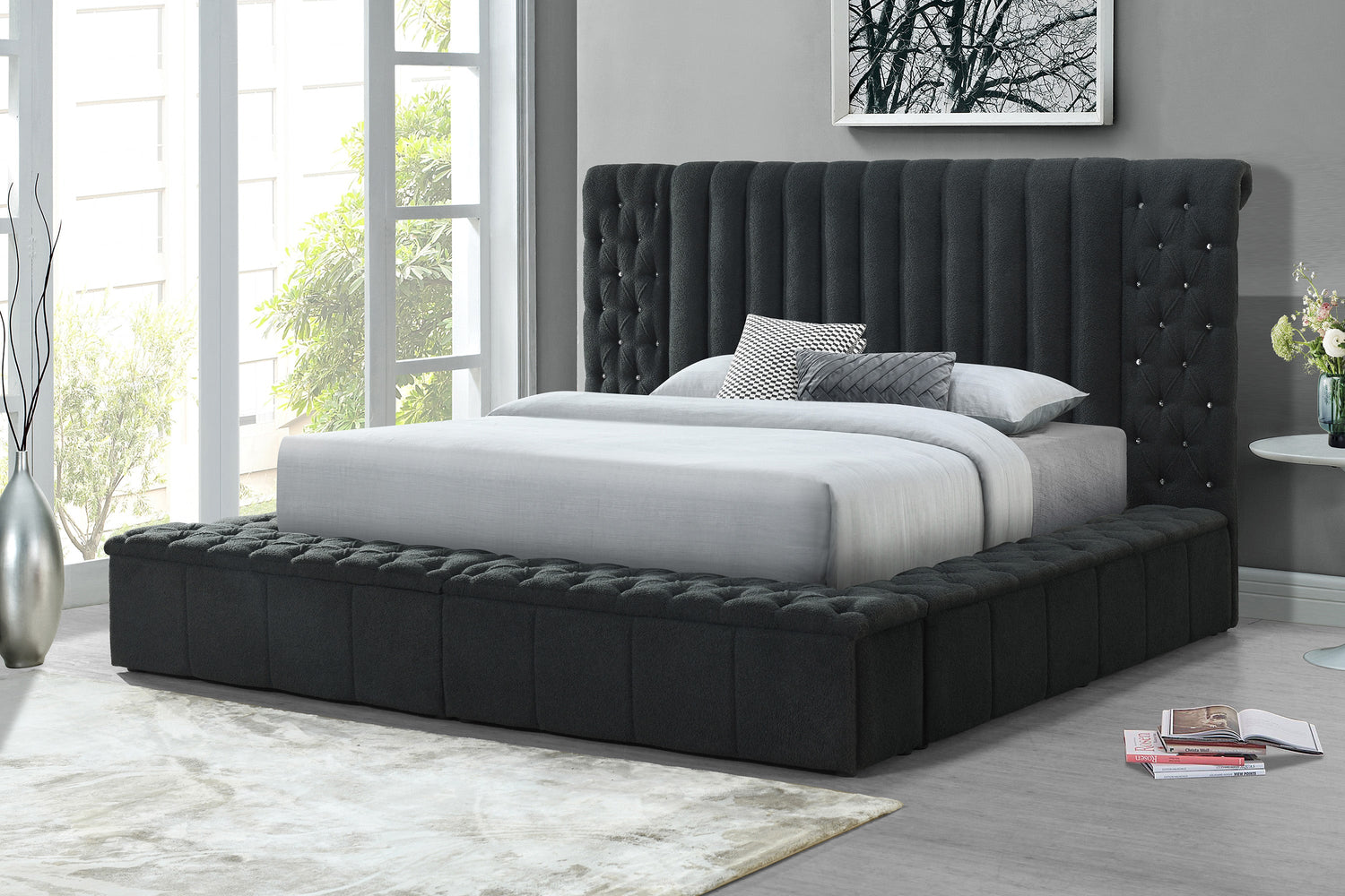 Danbury Charcoal Boucle Queen Upholstered Storage Panel Bed - SET | 5201CL-Q-HB | 5201CL-Q-FB | 5201CL-KQ-HBPL | 5201CL-KQ-RL-L | 5201CL-KQ-RL-R - Bien Home Furniture &amp; Electronics