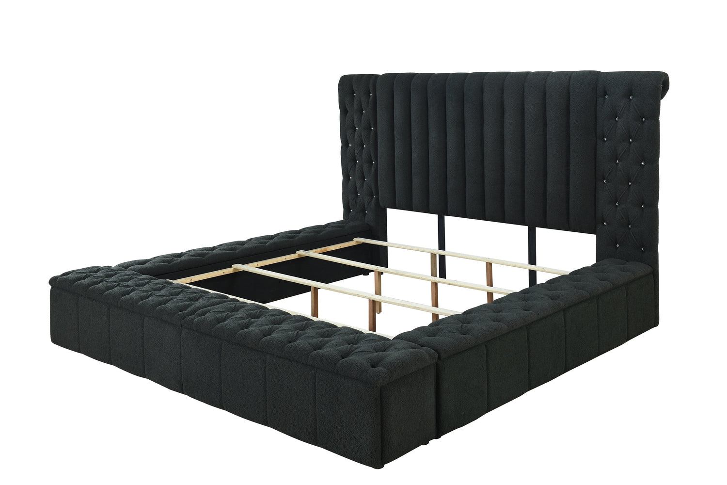 Danbury Charcoal Boucle Queen Upholstered Storage Panel Bed - SET | 5201CL-Q-HB | 5201CL-Q-FB | 5201CL-KQ-HBPL | 5201CL-KQ-RL-L | 5201CL-KQ-RL-R - Bien Home Furniture &amp; Electronics