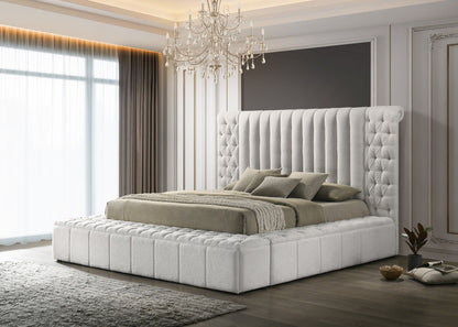 Danbury White Boucle King Upholstered Storage Panel Bed - SET | 5201WH-K-HB | 5201WH-K-FB | 5201WH-KQ-HBPL | 5201WH-KQ-RL-L | 5201WH-KQ-RL-R - Bien Home Furniture &amp; Electronics