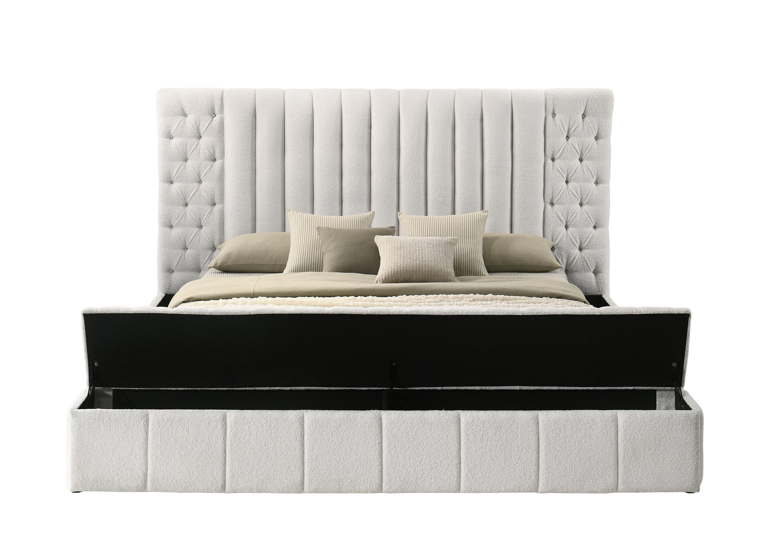 Danbury White Boucle King Upholstered Storage Panel Bed - SET | 5201WH-K-HB | 5201WH-K-FB | 5201WH-KQ-HBPL | 5201WH-KQ-RL-L | 5201WH-KQ-RL-R - Bien Home Furniture &amp; Electronics