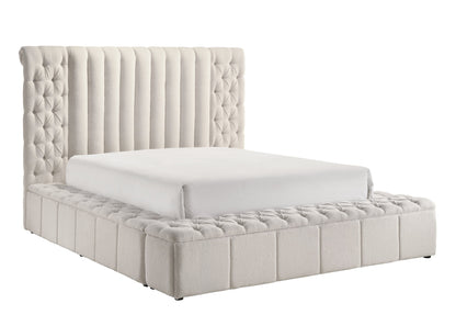 Danbury White Boucle King Upholstered Storage Panel Bed - SET | 5201WH-K-HB | 5201WH-K-FB | 5201WH-KQ-HBPL | 5201WH-KQ-RL-L | 5201WH-KQ-RL-R - Bien Home Furniture &amp; Electronics