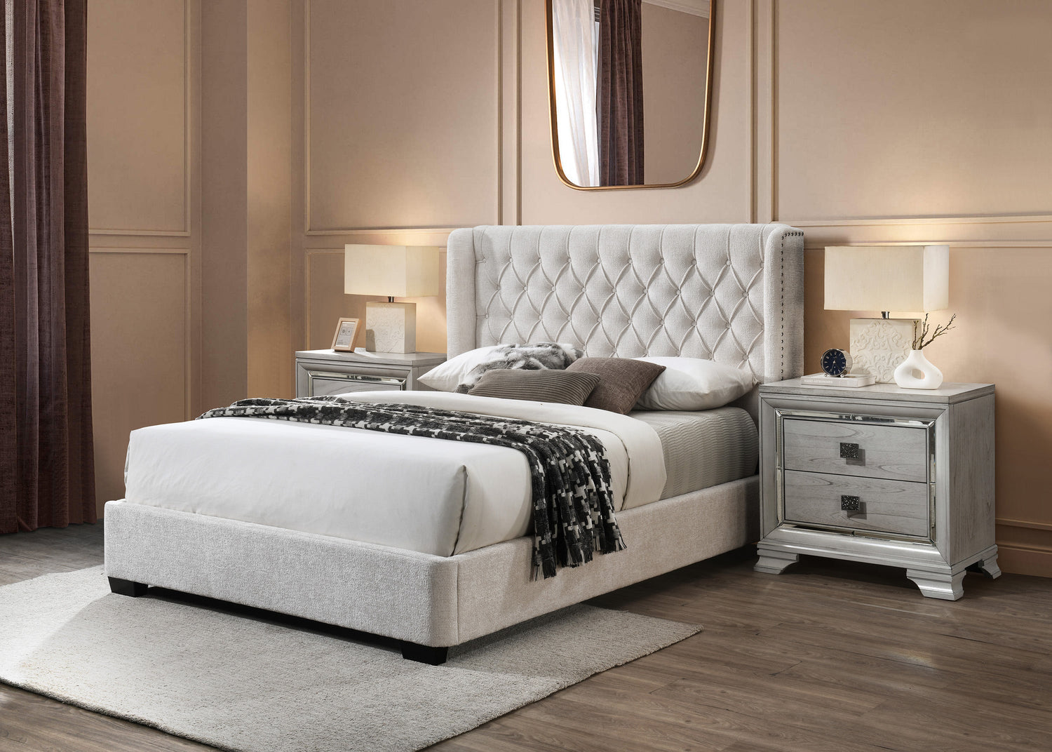 Daphne Ivory Boucle King Upholstered Panel Bed - SET | 5094-K-HB | 5094-K-FB | 5094-KQ-RAIL - Bien Home Furniture &amp; Electronics