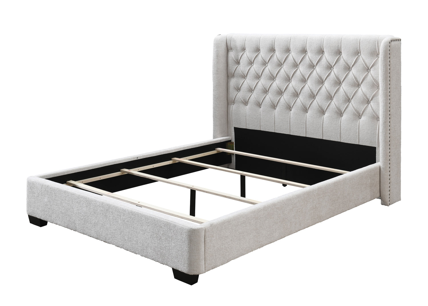 Daphne Ivory Boucle King Upholstered Panel Bed - SET | 5094-K-HB | 5094-K-FB | 5094-KQ-RAIL - Bien Home Furniture &amp; Electronics