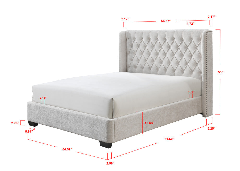 Daphne Ivory Boucle King Upholstered Panel Bed - SET | 5094-K-HB | 5094-K-FB | 5094-KQ-RAIL - Bien Home Furniture &amp; Electronics