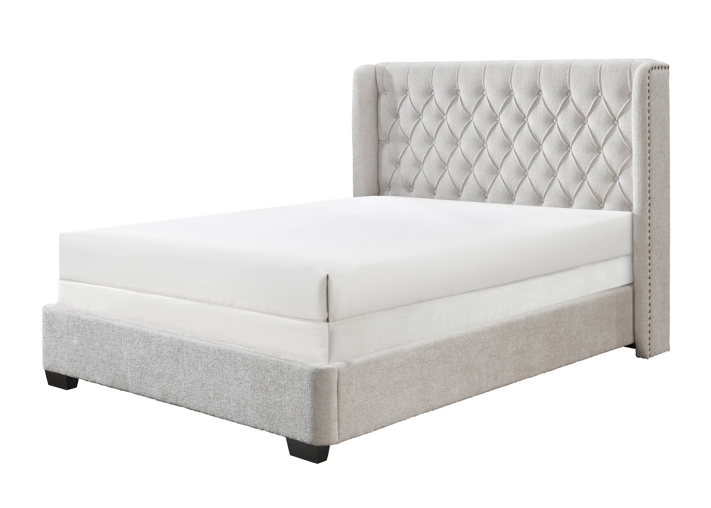 Daphne Ivory Boucle Queen Upholstered Panel Bed - SET | 5094-Q-HB | 5094-Q-FB | 5094-KQ-RAIL - Bien Home Furniture &amp; Electronics