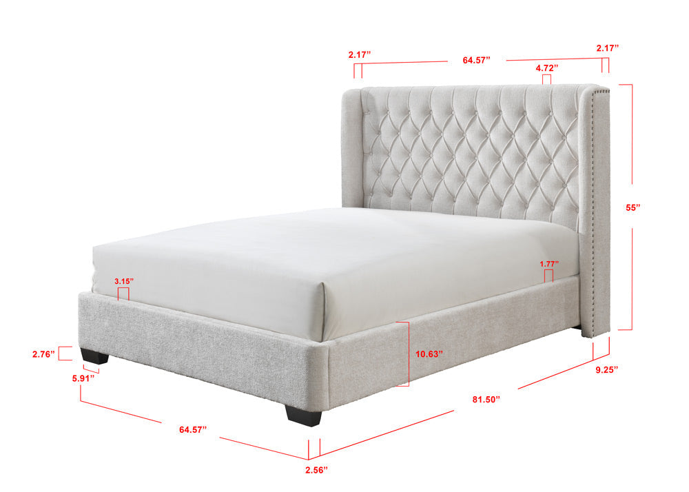 Daphne Ivory Boucle Queen Upholstered Panel Bed - SET | 5094-Q-HB | 5094-Q-FB | 5094-KQ-RAIL - Bien Home Furniture &amp; Electronics