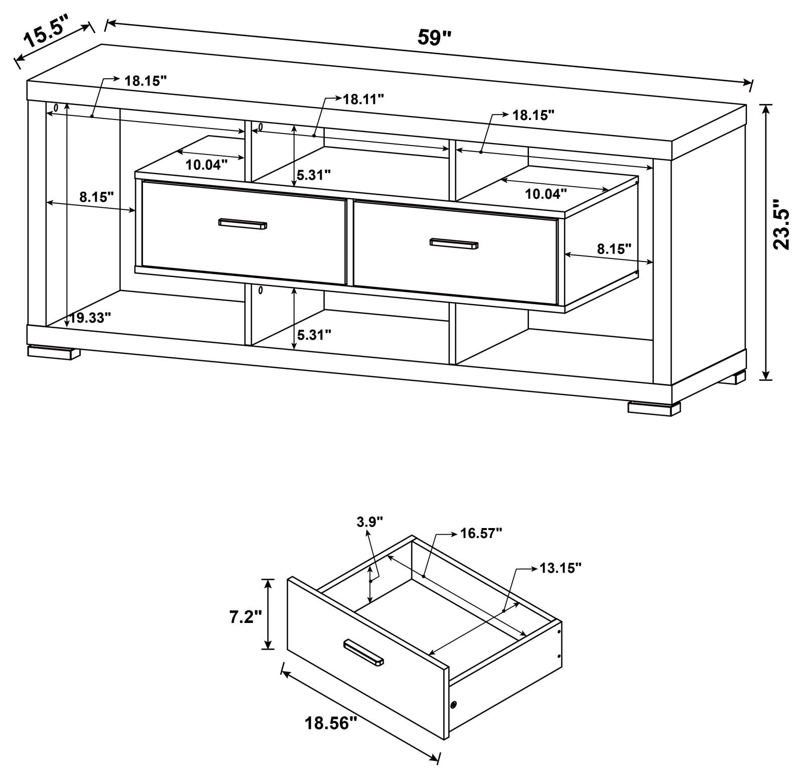 Darien 2-Drawer Rectangular TV Console White - 700113 - Bien Home Furniture &amp; Electronics
