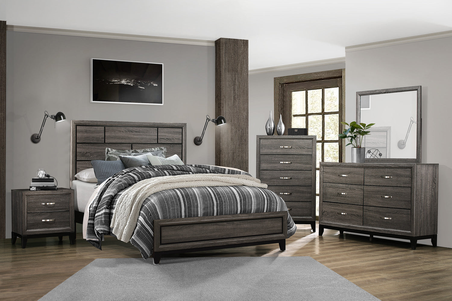 Davi Gray Panel Bedroom Set - SET | 1645K-1 | 1645-3 | 1645-5 | 1645-6 | 1645-4 | 1645-9 - Bien Home Furniture &amp; Electronics