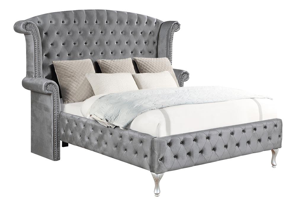 Deanna California King Tufted Upholstered Bed Gray - 205101KW - Bien Home Furniture &amp; Electronics