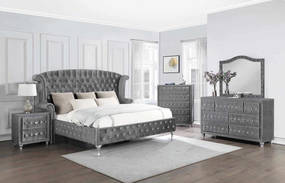 Deanna Eastern King Tufted Upholstered Bed Gray - 205101KE - Bien Home Furniture &amp; Electronics
