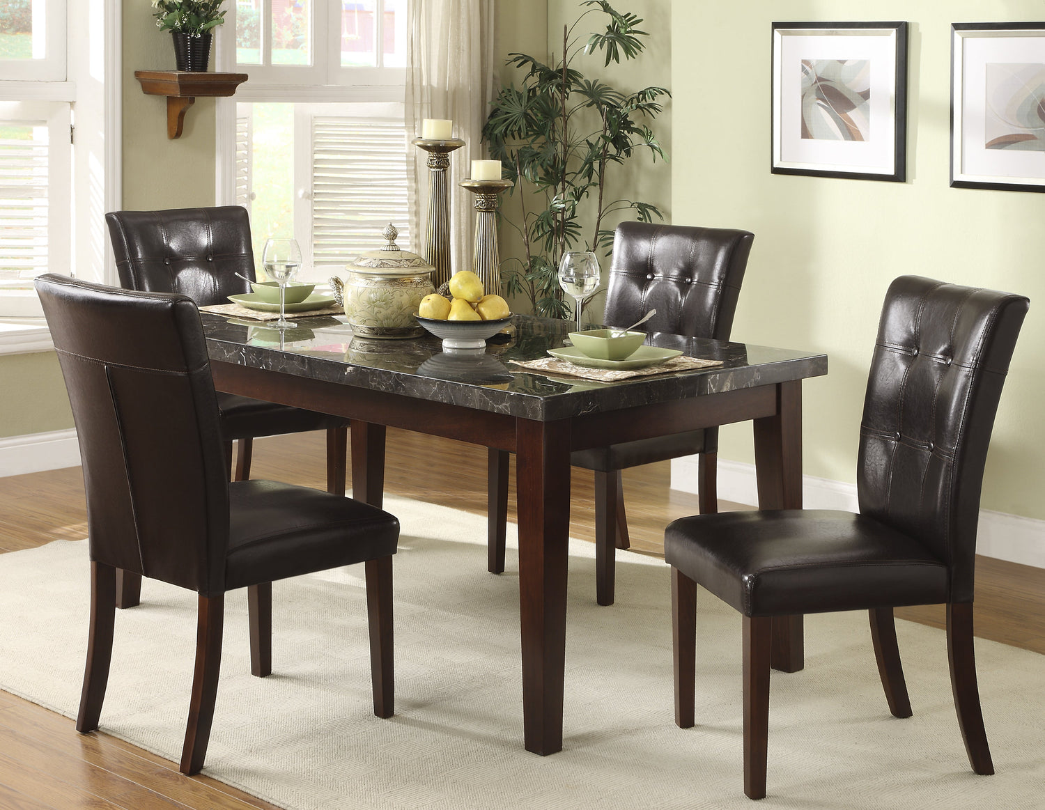 Decatur Dark Cherry Marble-Top Dining Set - SET | 2456-64 | 2456S(3) - Bien Home Furniture &amp; Electronics