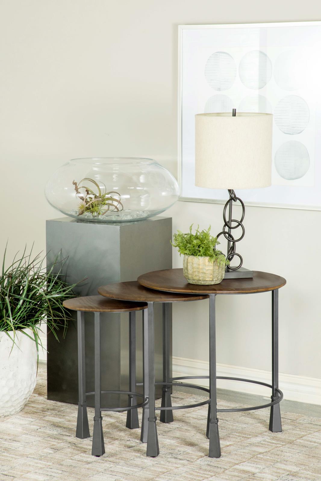 Deja 3-Piece Round Nesting Table Natural/Gunmetal - 935971 - Bien Home Furniture &amp; Electronics