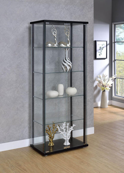 Delphinium Black/Clear 5-Shelf Glass Curio Cabinet - 950170 - Bien Home Furniture &amp; Electronics