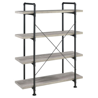 Delray Gray Driftwood/Black 4-Tier Open Shelving Bookcase - 804406 - Bien Home Furniture &amp; Electronics