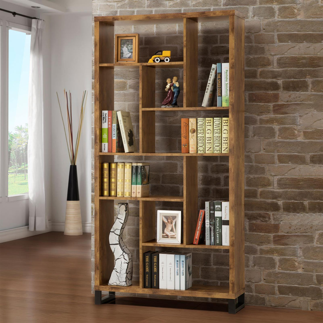 Delwin Antique Nutmeg 10-Shelf Bookcase - 801236 - Bien Home Furniture &amp; Electronics