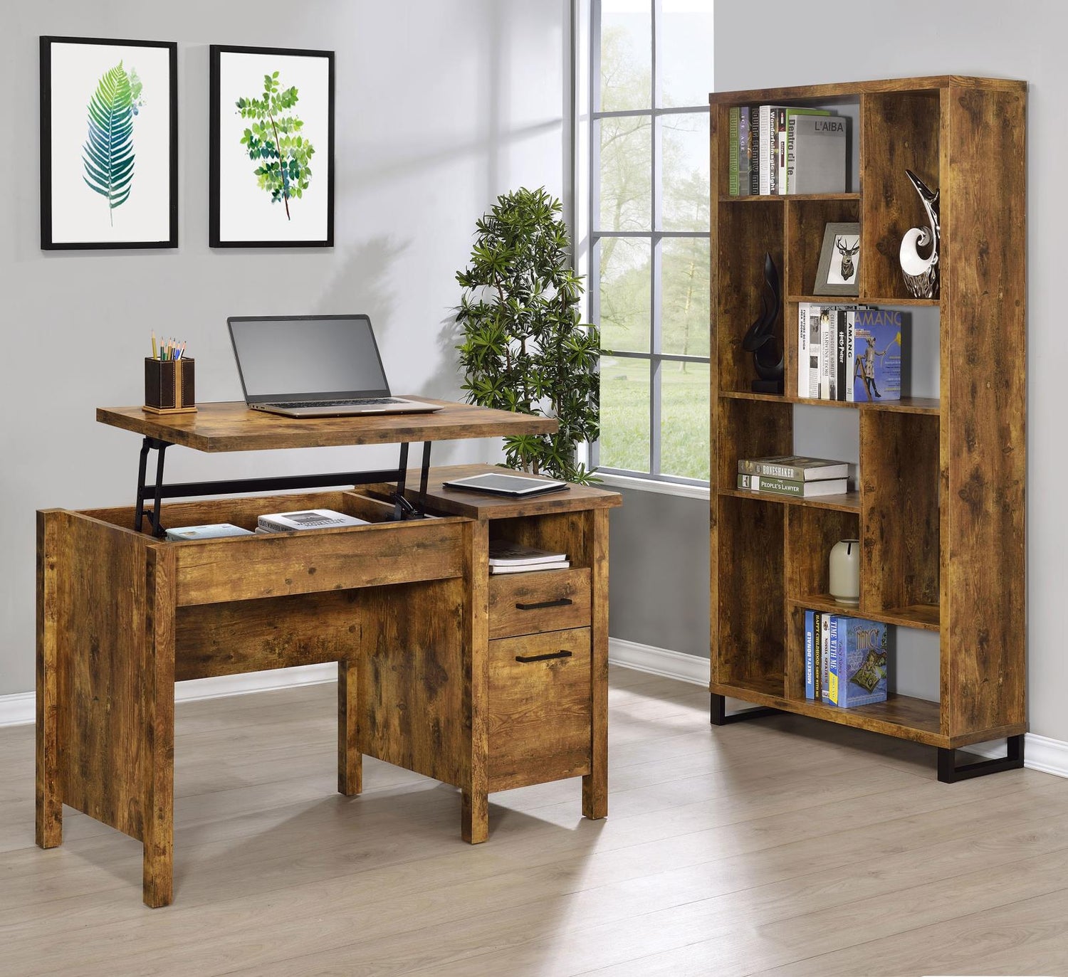 Delwin Antique Nutmeg 10-Shelf Bookcase - 801236 - Bien Home Furniture &amp; Electronics