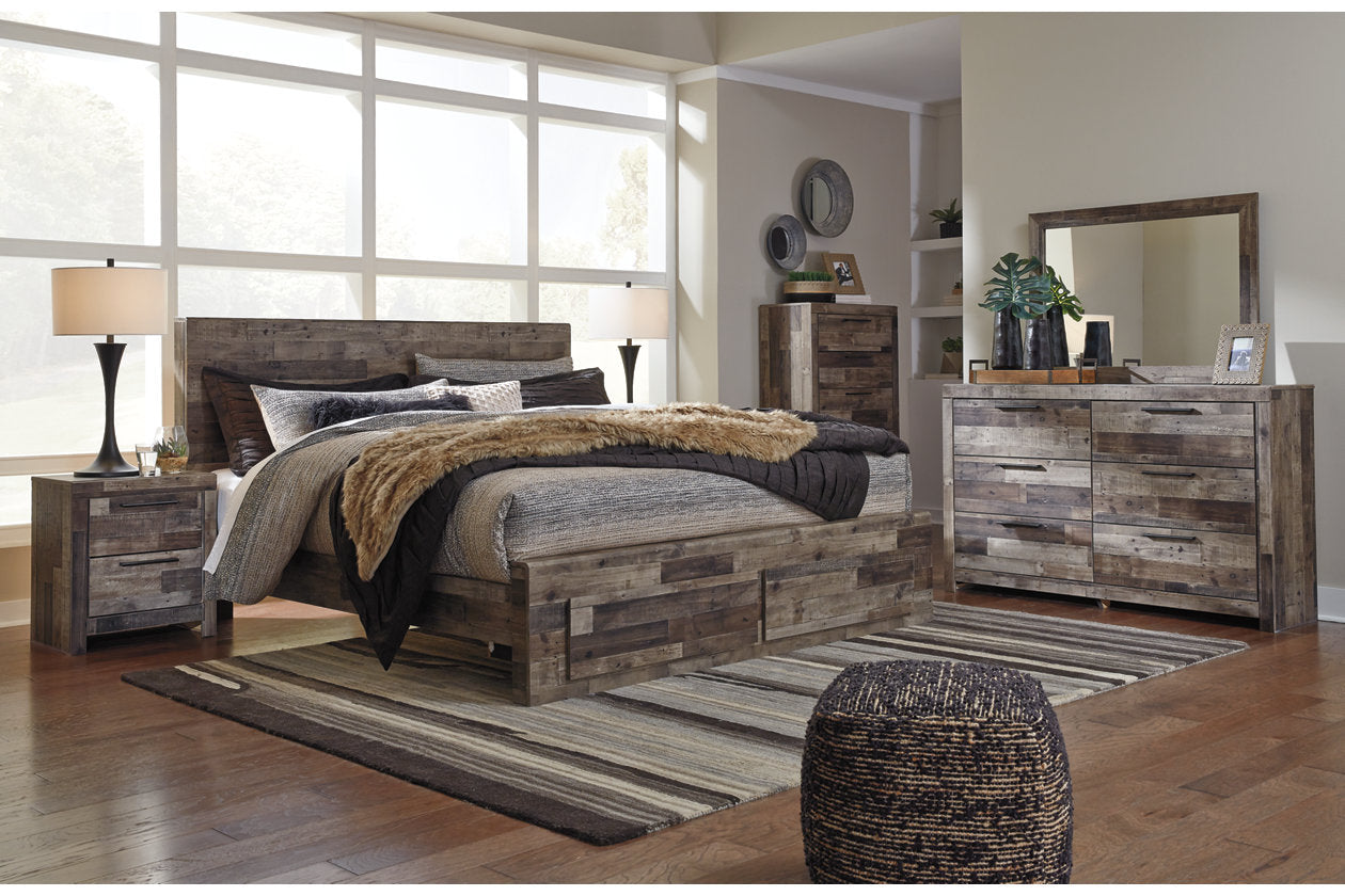 Derekson Multi Gray King Panel Bed with 2 Storage Drawers - SET | B100-14 | B200-58 | B200-56S | B200-95 - Bien Home Furniture &amp; Electronics