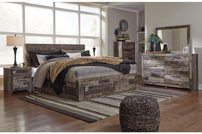 Derekson Multi Gray King Panel Bed with 4 Storage Drawers - SET | B100-14 | B200-58 | B200-56S | B200-60 | B200-95 - Bien Home Furniture &amp; Electronics